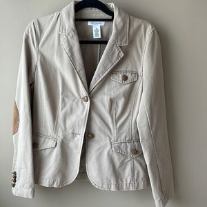 Isaac Mizrahi tan blazer with elbow pads